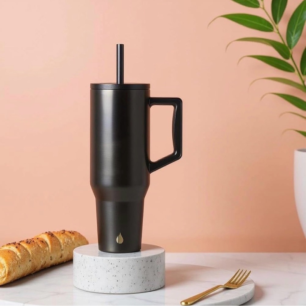 40 oz Commuter Tumbler with Handle and Straw | Gunmetal Dark Gray Color